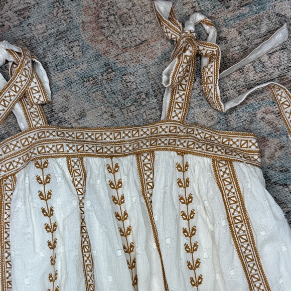 Cleobella Lacey Mini Dress w Tie Straps Side pockets Ivory & Brown Embroidered-S - Picture 5 of 15